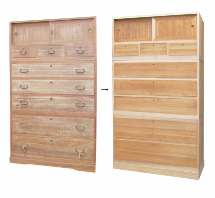 桐箪笥 きり タンス (15年程度前に補修) 桐たんす修理 事例 桐たんす修理・リメイク・カビ直し （株）蔵 桐工房